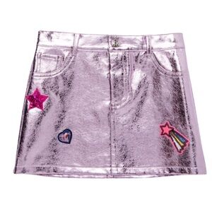 Baby Sara Metallic Pink Skirt with Star and Heart Patches girls size 6X like new